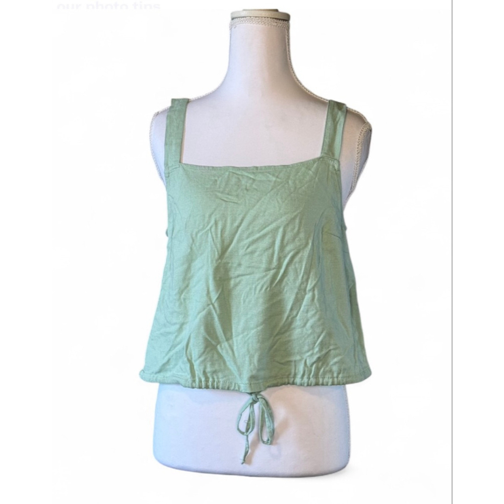 Vero Moda NWT Green Cropped Tie Tank Top EcoVero Linen Blend-Size M
